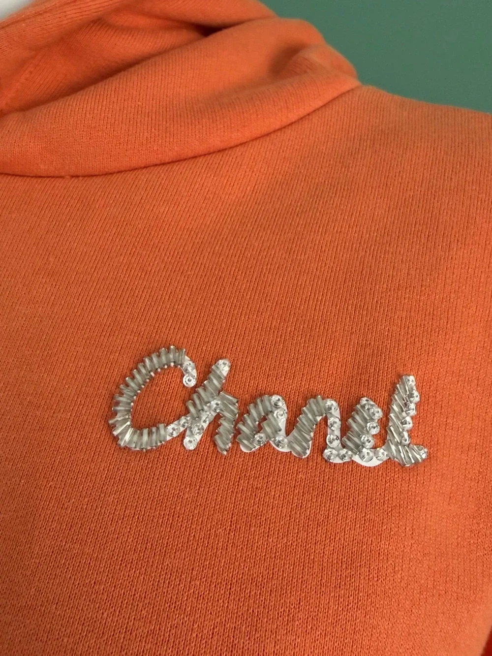 CHANEL Pharrell Orange Embellished Logo Hoodie Sweatshirt